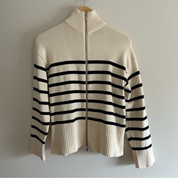 ZARA Zipped Striped Cream Cardigan Size S - Picture 3 of 9